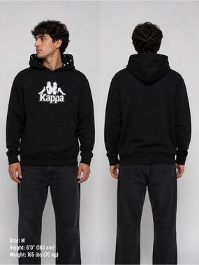 Kappa Black Pullover Hoodie with White Logo